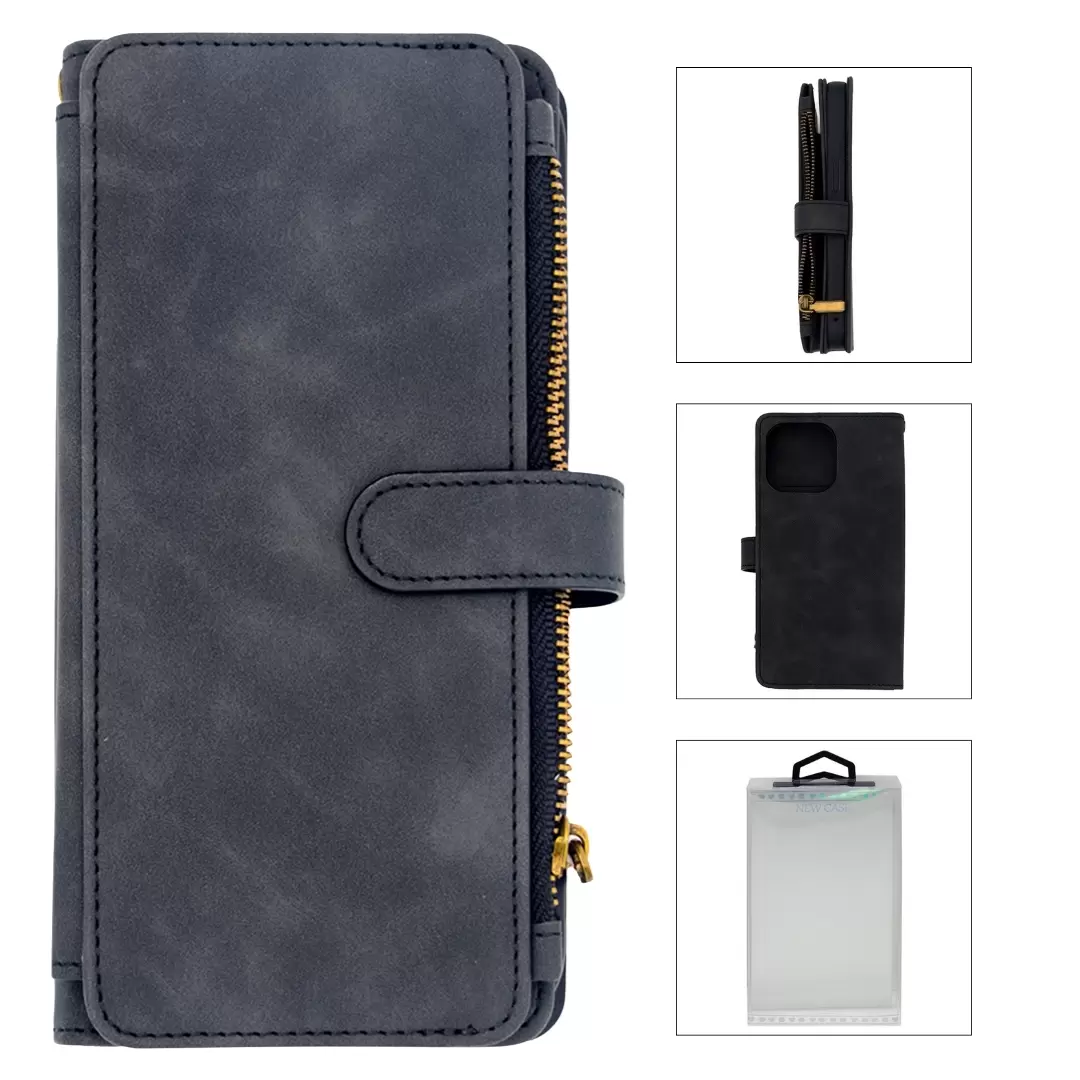 iPhone 13 Pro Max/iPhone 12 Pro Max Luxury Wallet with Zipper Case Black