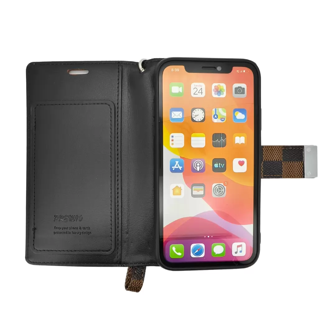 iPhone 11 Premio Wallet Checker Brown