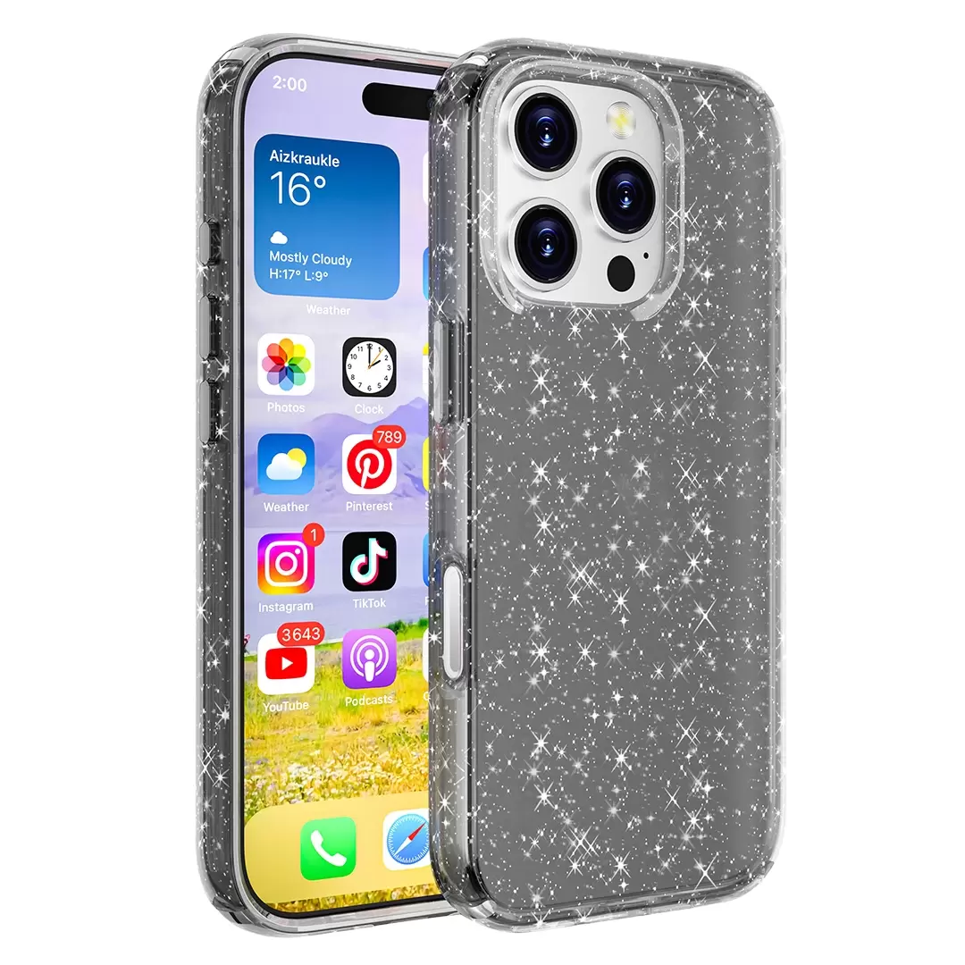 iPhone 16 Fleck Glitter Case Clear Black