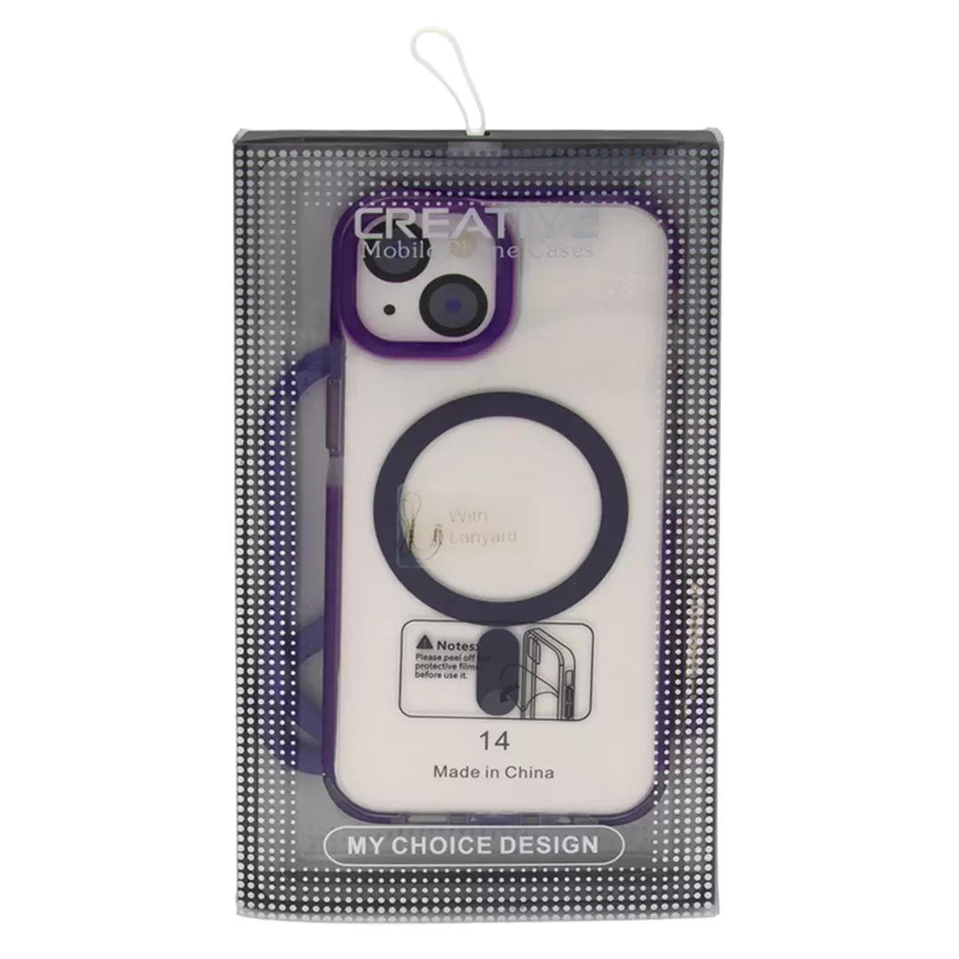 iPhone 15 Plus/iPhone 14 Plus Magsafe Clear Two Tone Case with Lanyard Purple