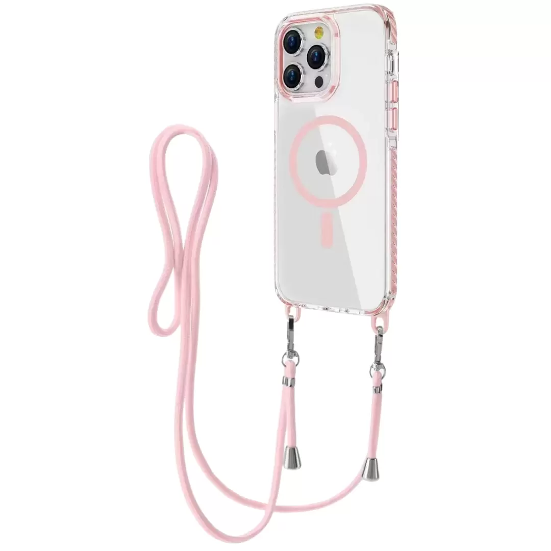 iPhone 14/iPhone 13 Magsafe Clear Two Tone Case with Lanyard Pink