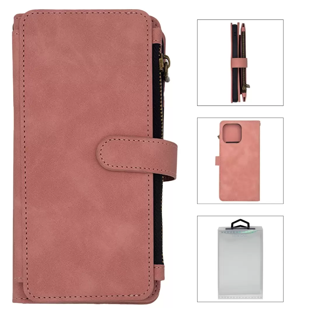 iPhone 15 Pro Max/iPhone 14 Pro Max Luxury Wallet with Zipper Case Rose Gold