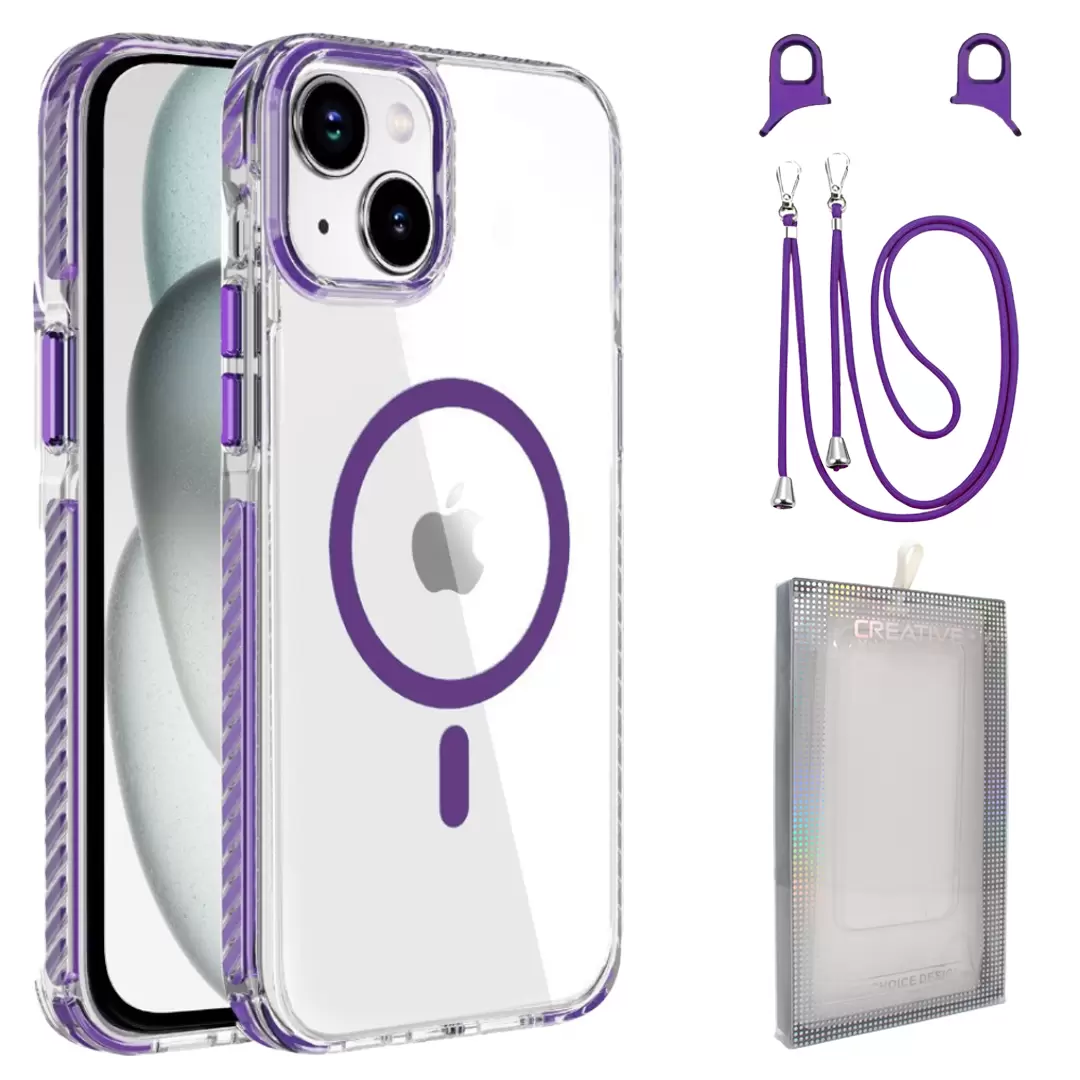 iPhone 15 Plus/iPhone 14 Plus Magsafe Clear Two Tone Case with Lanyard Purple