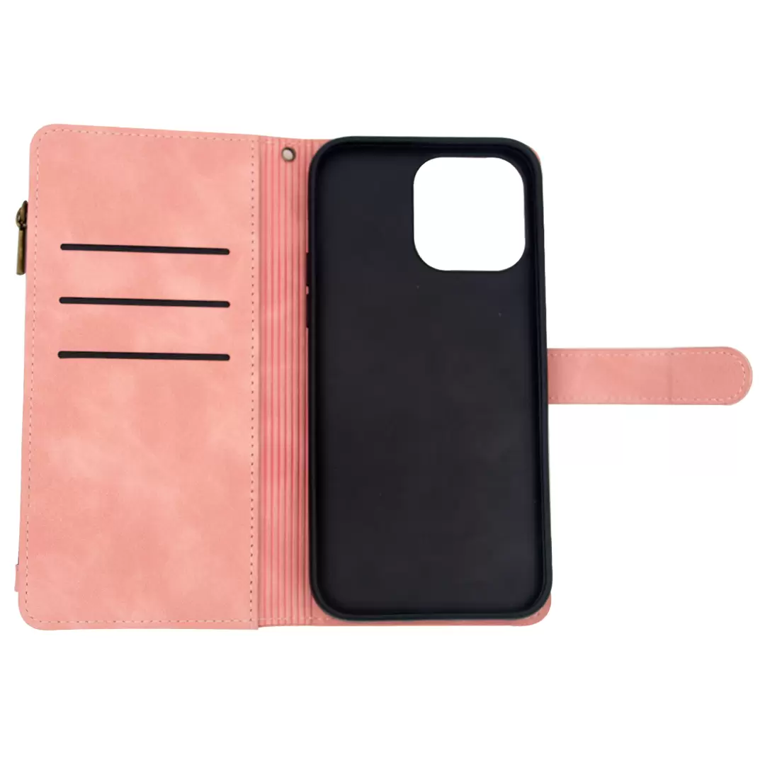 iPhone 15/iPhone 14/iPhone 13 Luxury Wallet with Zipper Case Rose Gold