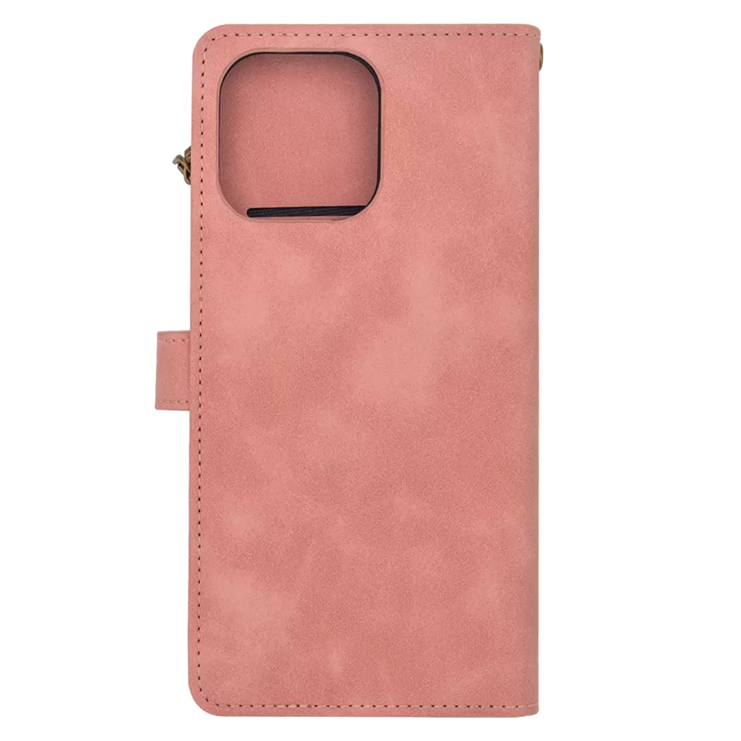 iPhone 15 Pro Max/iPhone 14 Pro Max Luxury Wallet with Zipper Case Rose Gold