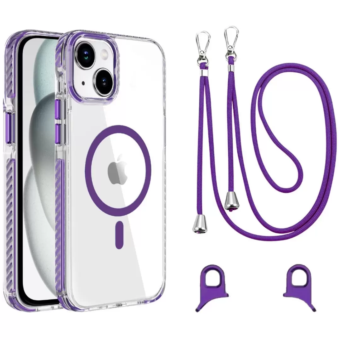 iPhone 15 Pro Max/iPhone 14 Pro Max Magsafe Clear Two Tone Case with Lanyard Purple