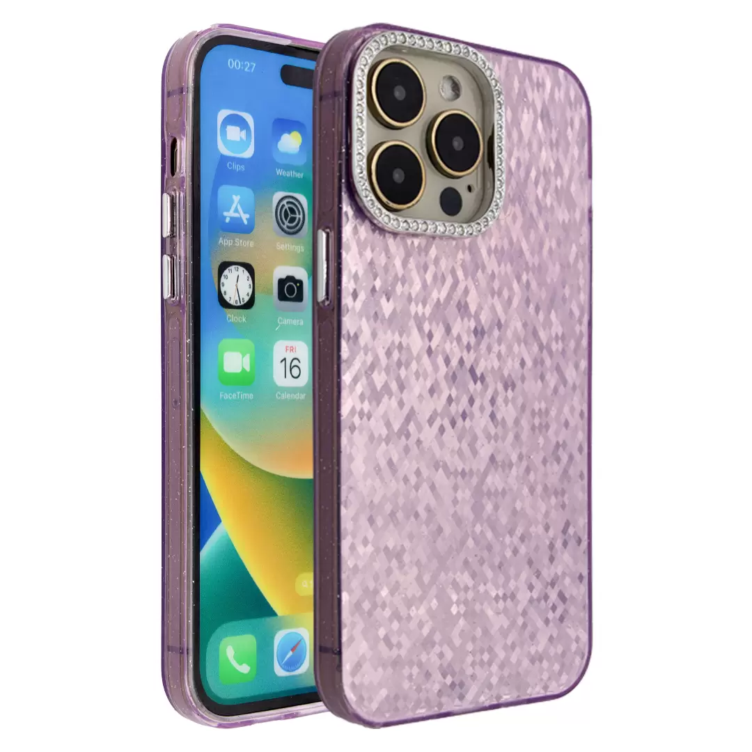 iPhone 15 Pro Max/iPhone 14 Pro Max Shiny Mosaic Rhombus Case Purple