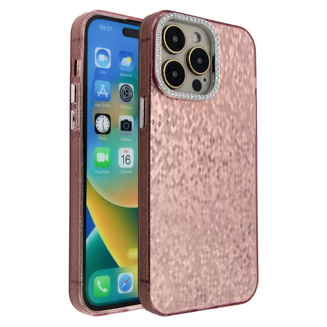 iPhone 16 Pro Max Shiny Mosaic Rhombus Case Pink