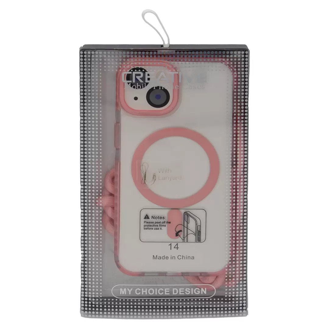 iPhone 15 Pro Max/iPhone 14 Pro Max Magsafe Clear Two Tone Case with Lanyard Pink