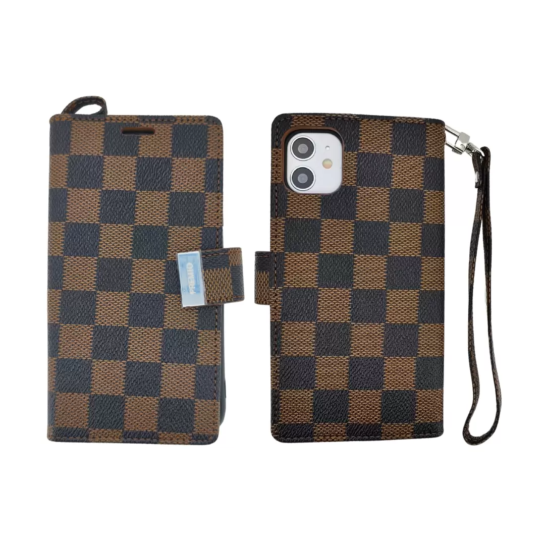 iPhone 11 Premio Wallet Checker Brown