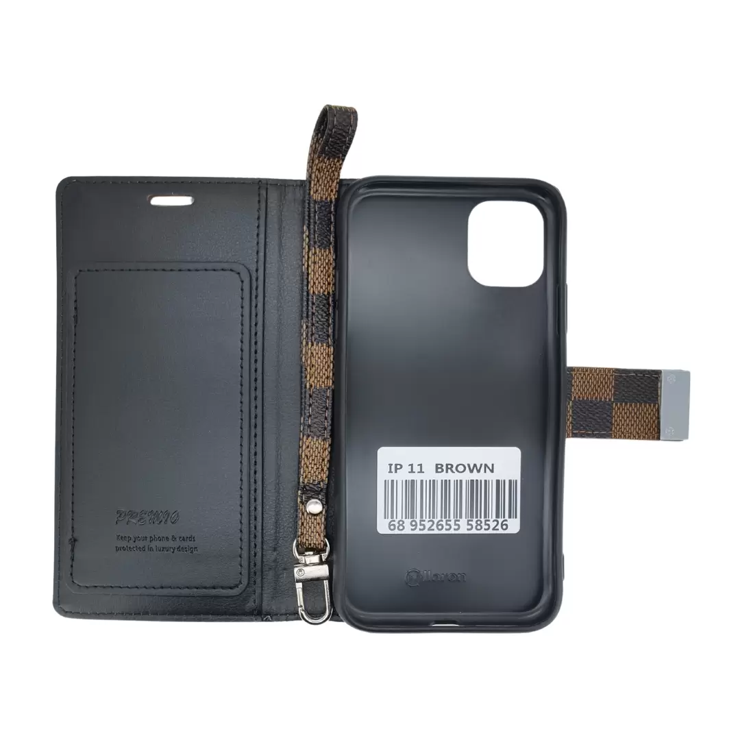 iPhone 11 Premio Wallet Checker Brown